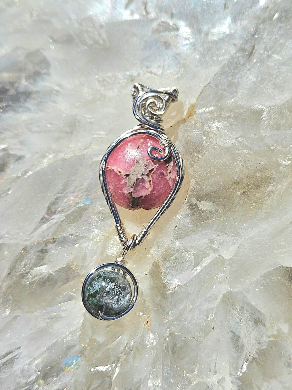 Overgrown garden rhodochrosite pendant
