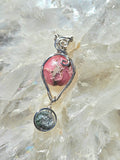 Overgrown garden rhodochrosite pendant