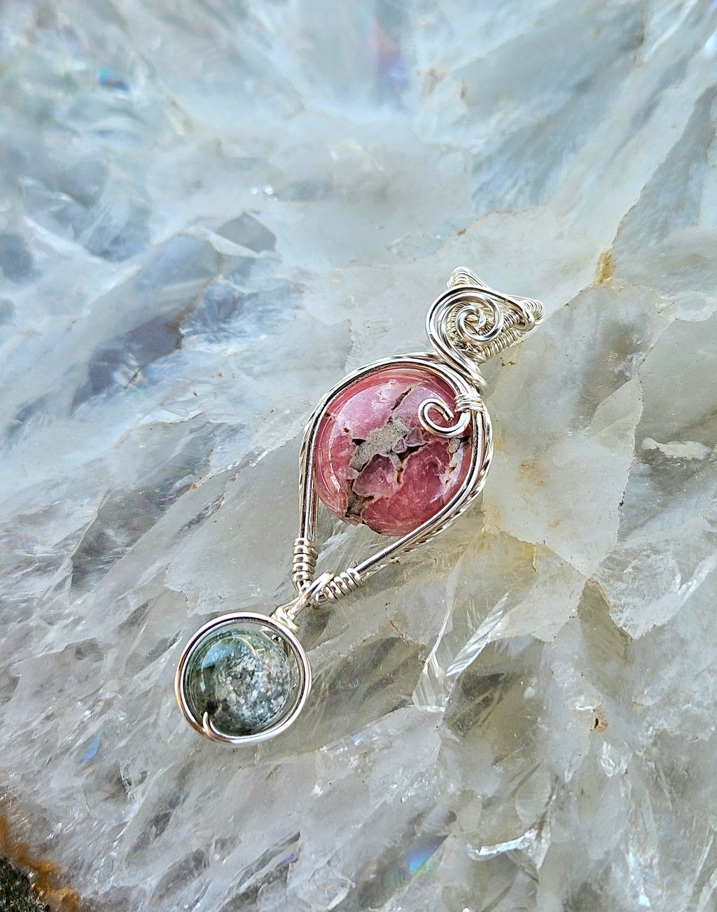 Overgrown garden rhodochrosite pendant