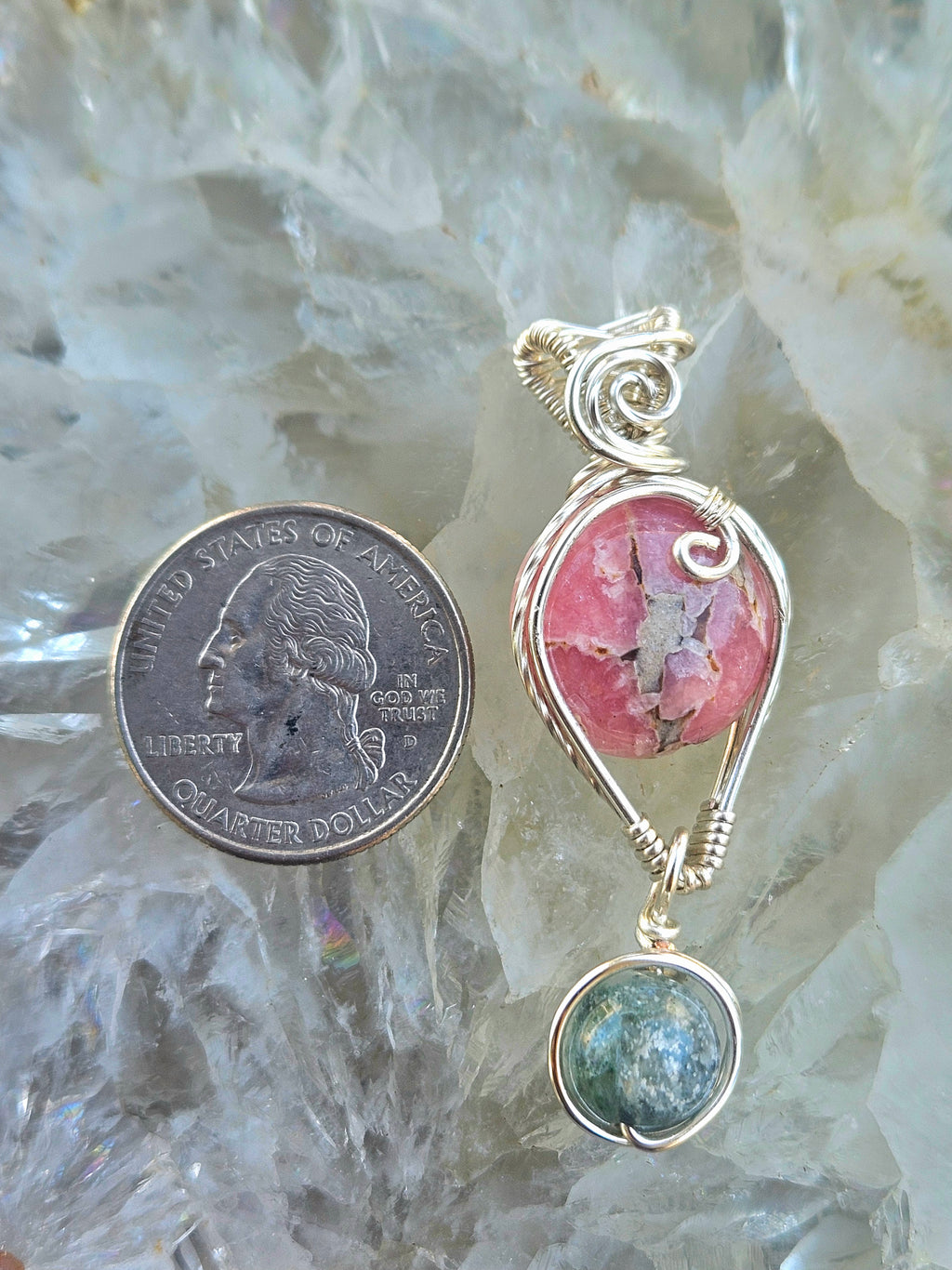 Overgrown garden rhodochrosite pendant